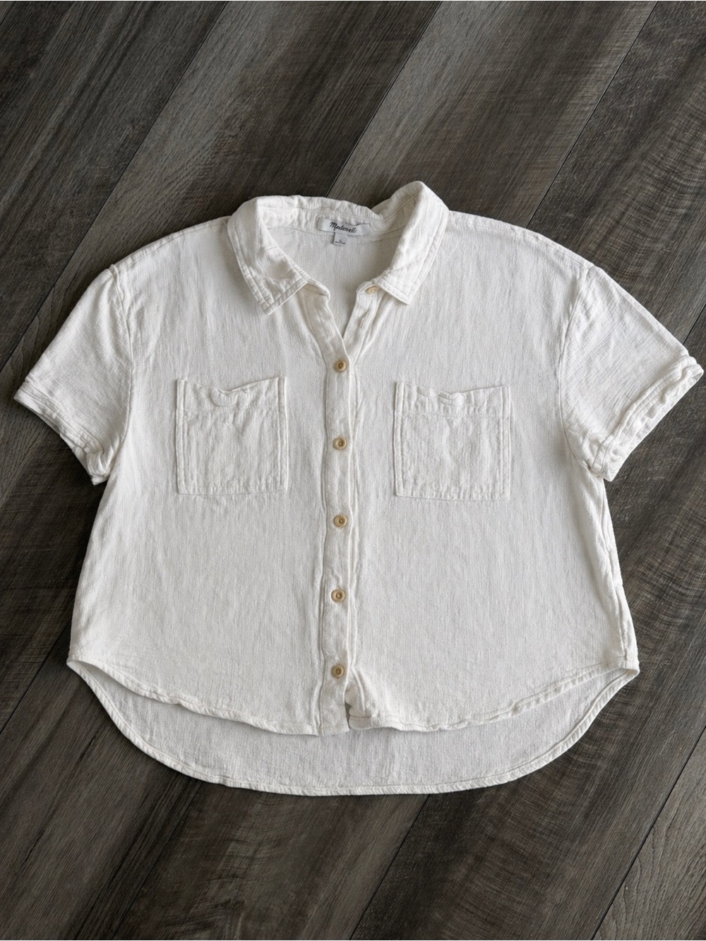 Madewell Women's Sz L White Beachside Shirttail Linen Blend Button Up Coastal